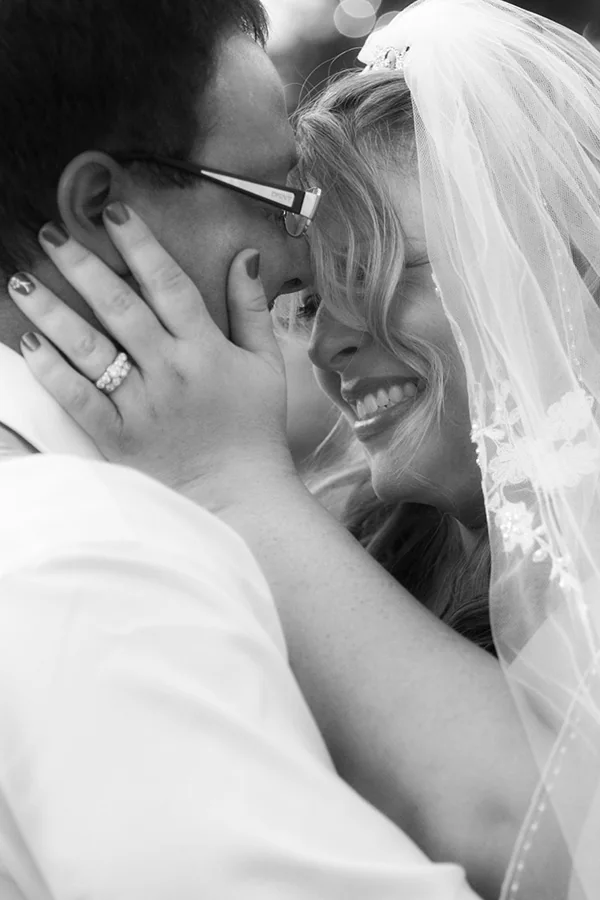 Newlywed couple sharing an intimate moment