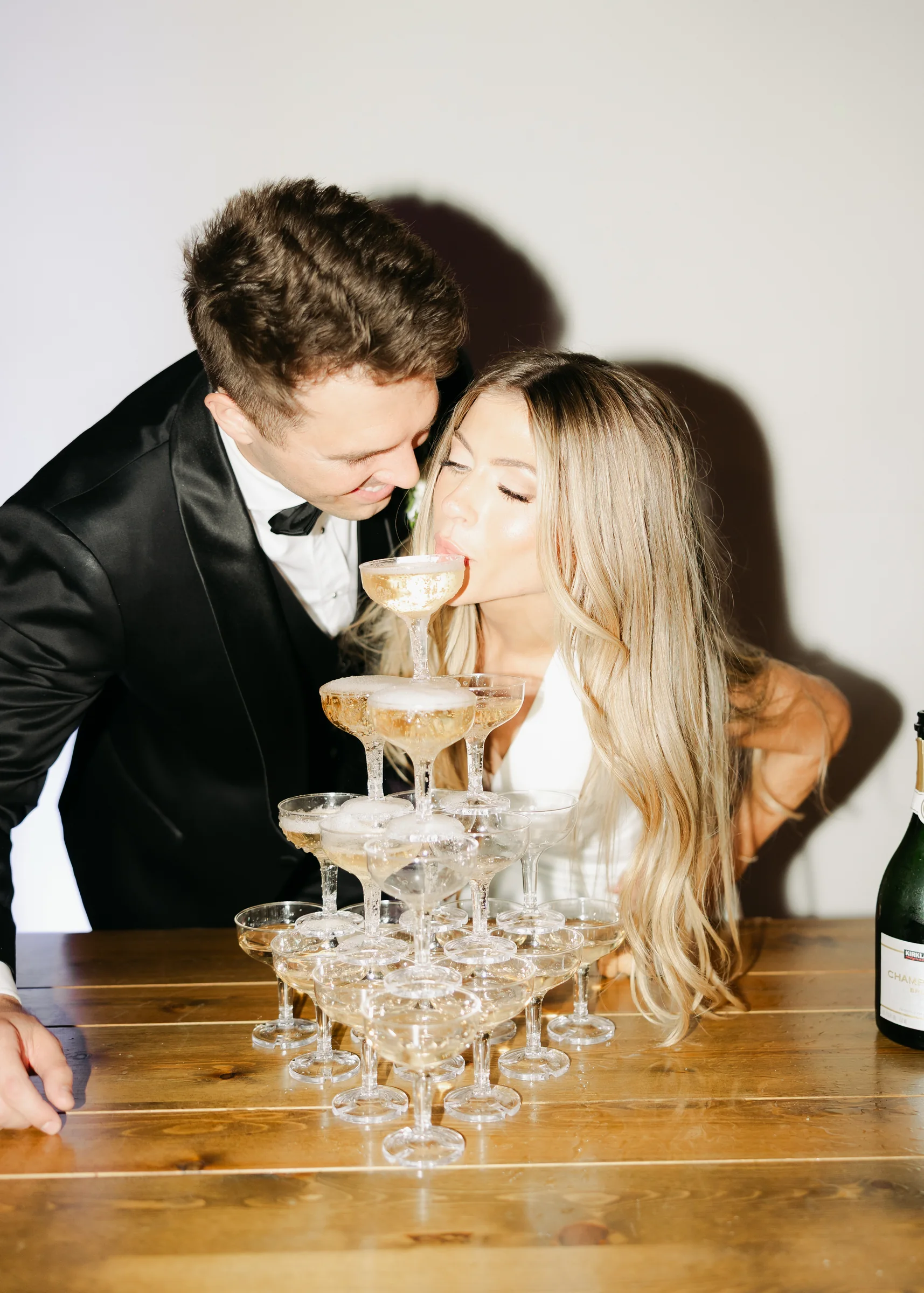 Wedding champagne tower celebration